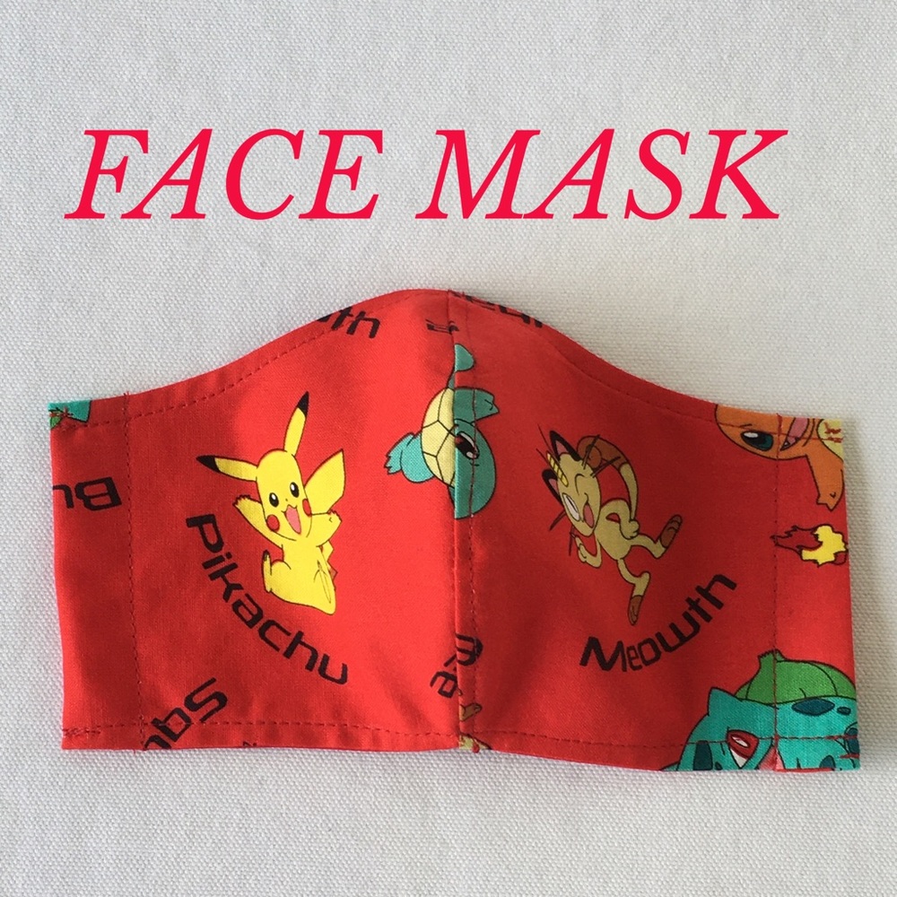 HAND CRAFTED FACE MASK YELLOW GREEN RED PIKACHU - Picture 5 of 5